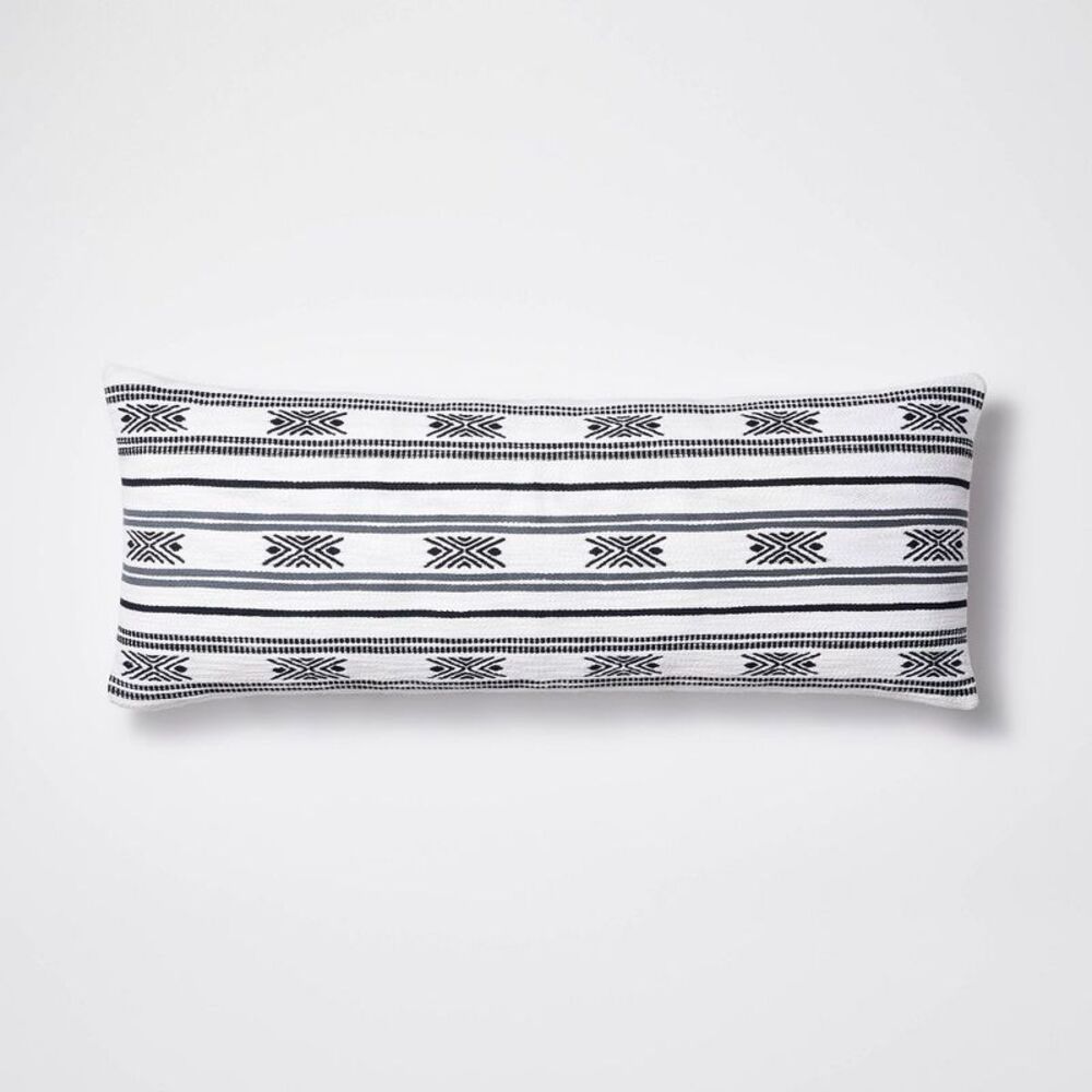 Oversized Oblong Woven Stripe Throw Pillow - Ivory/Slate Blue